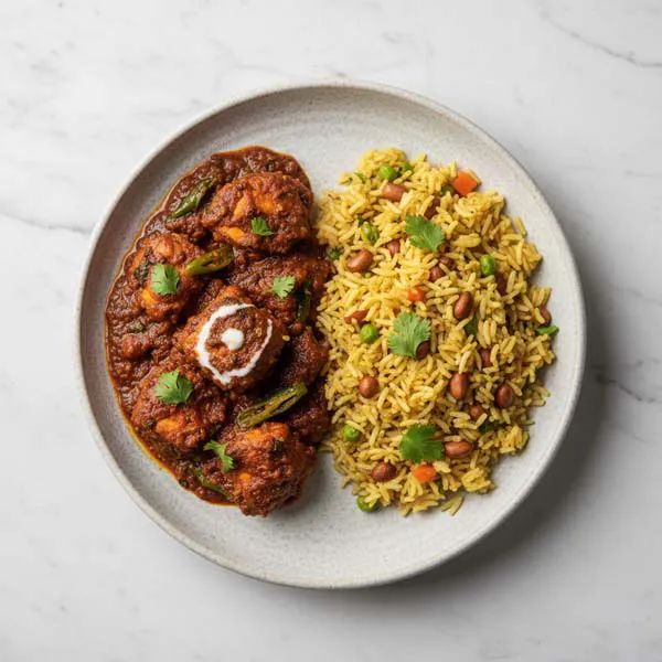Bombay Style Fish Tawa Masala with Shengdana pulao